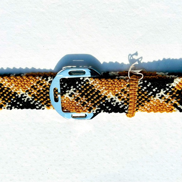 Macrame Belt Gold Black Silver Buckle Handcrafted - Picture 1 of 4